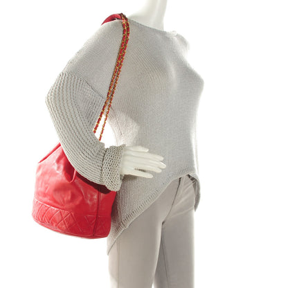 Chanel Lambskin Quilted Drawstring Shoulder Bag Red 3 of 10