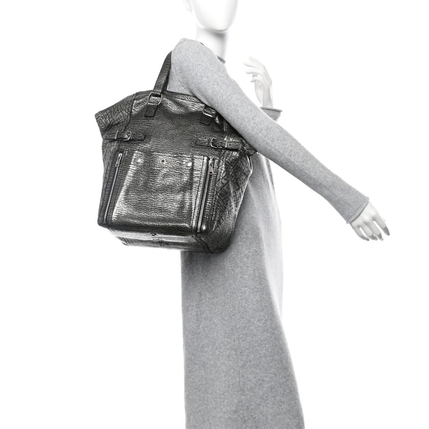 Metallic Embossed Large Downtown Tote Black