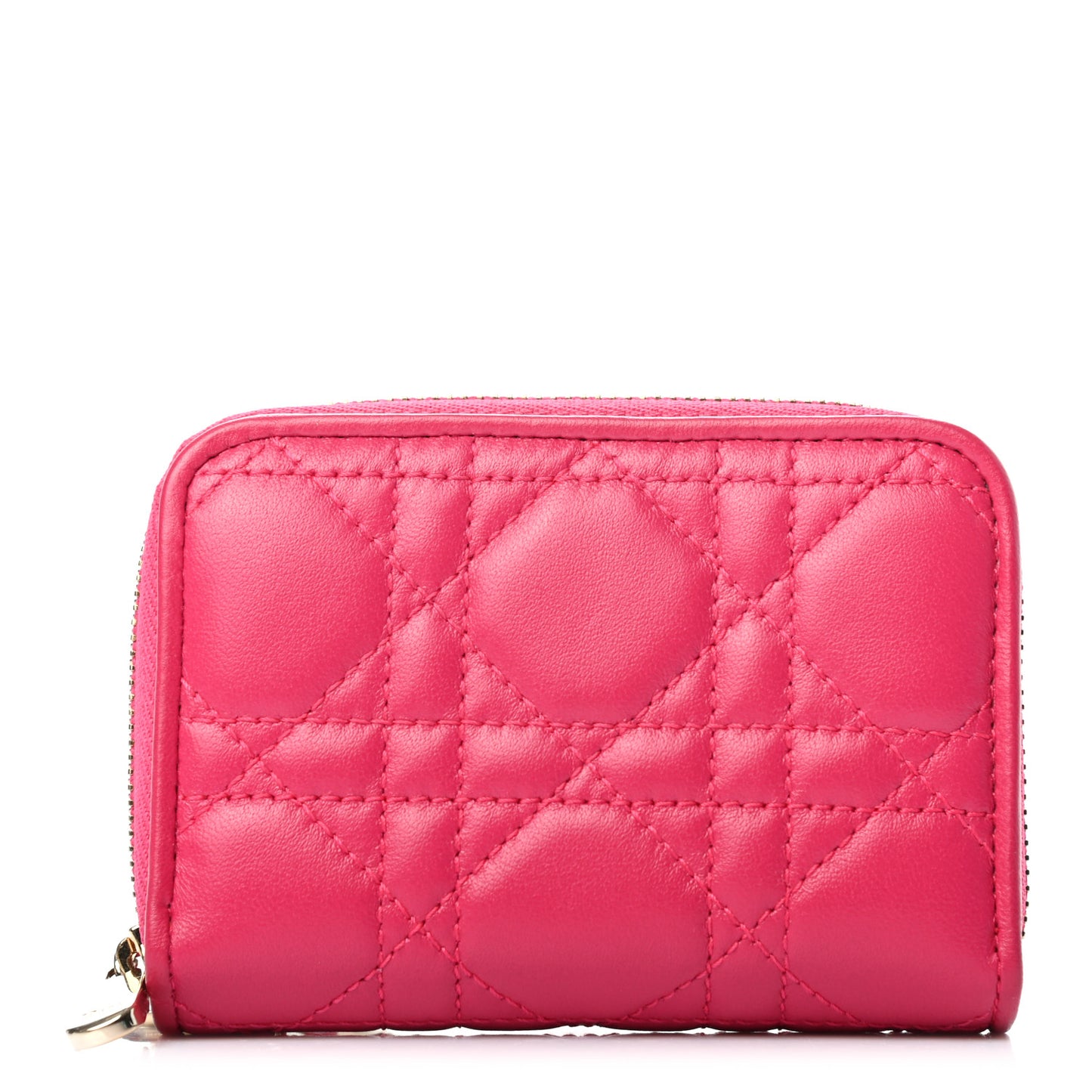 Lambskin Cannage Mini Lady Dior Zip Portemonnaie Fuchsia