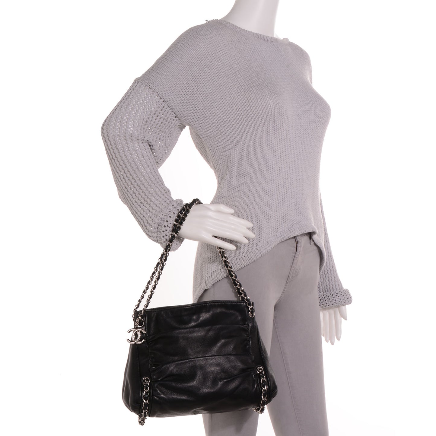Lambskin Small Sharpei Shoulder Bag Black