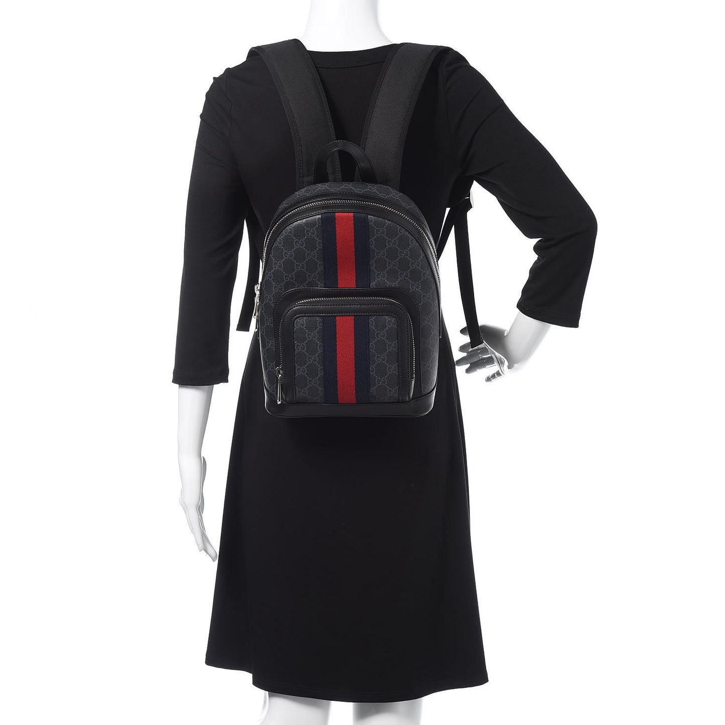 GG Supreme Monogram Appia Calfskin Web Small Day Backpack Black