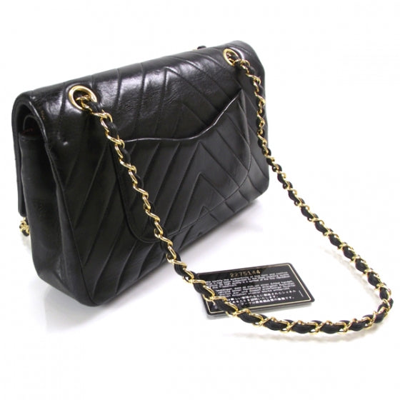 Chanel Vintage Lambskin Chevron Double Flap Black 3 of 13