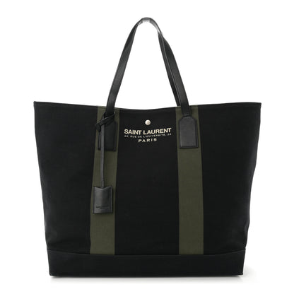 Saint Laurent Canvas Beach Shopping East West Tote Black 1 of 11
