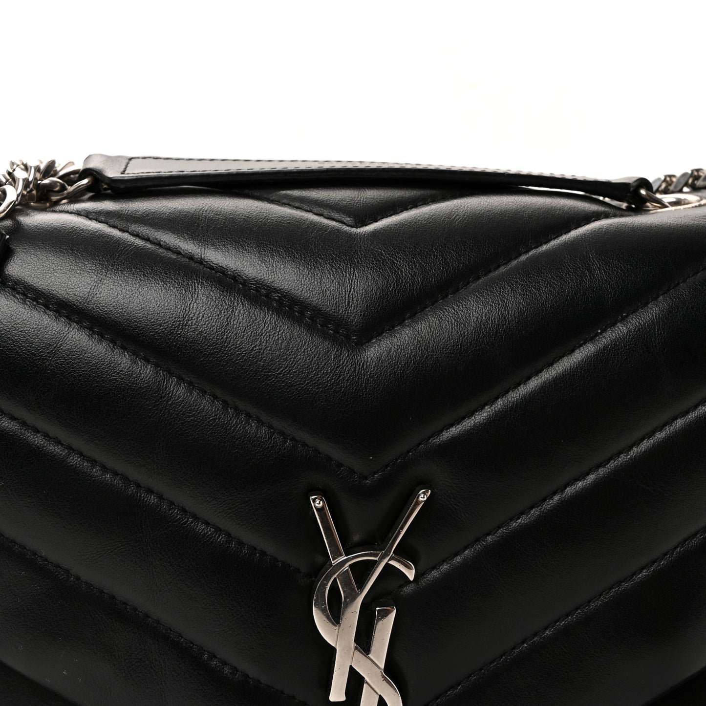 Calfskin Y Quilted Monogram Medium Loulou Chain Satchel Black