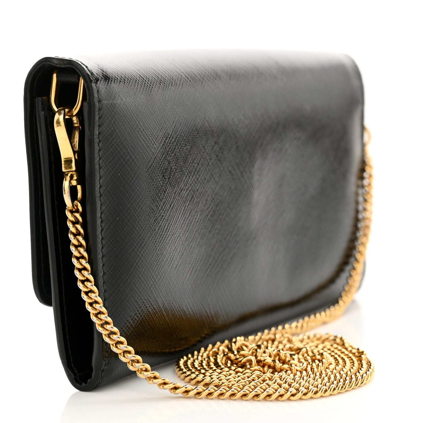 Saffiano Vernice Triangle Chain Wallet Black