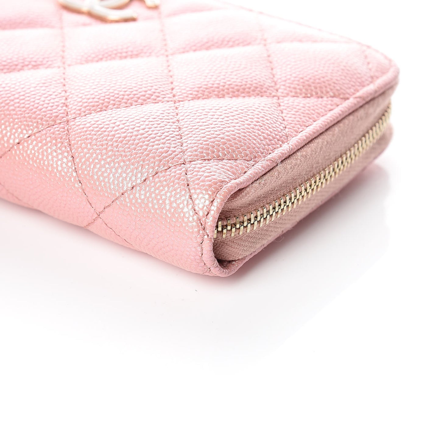 Iridescent Caviar Quilted Medium Zip Around Wallet Pink