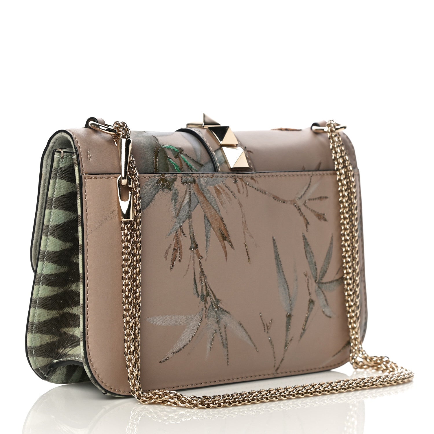 Valentino Garavani Vitello Embroidered Medium Glam Lock Rockstud Flap Beige 3 of 18