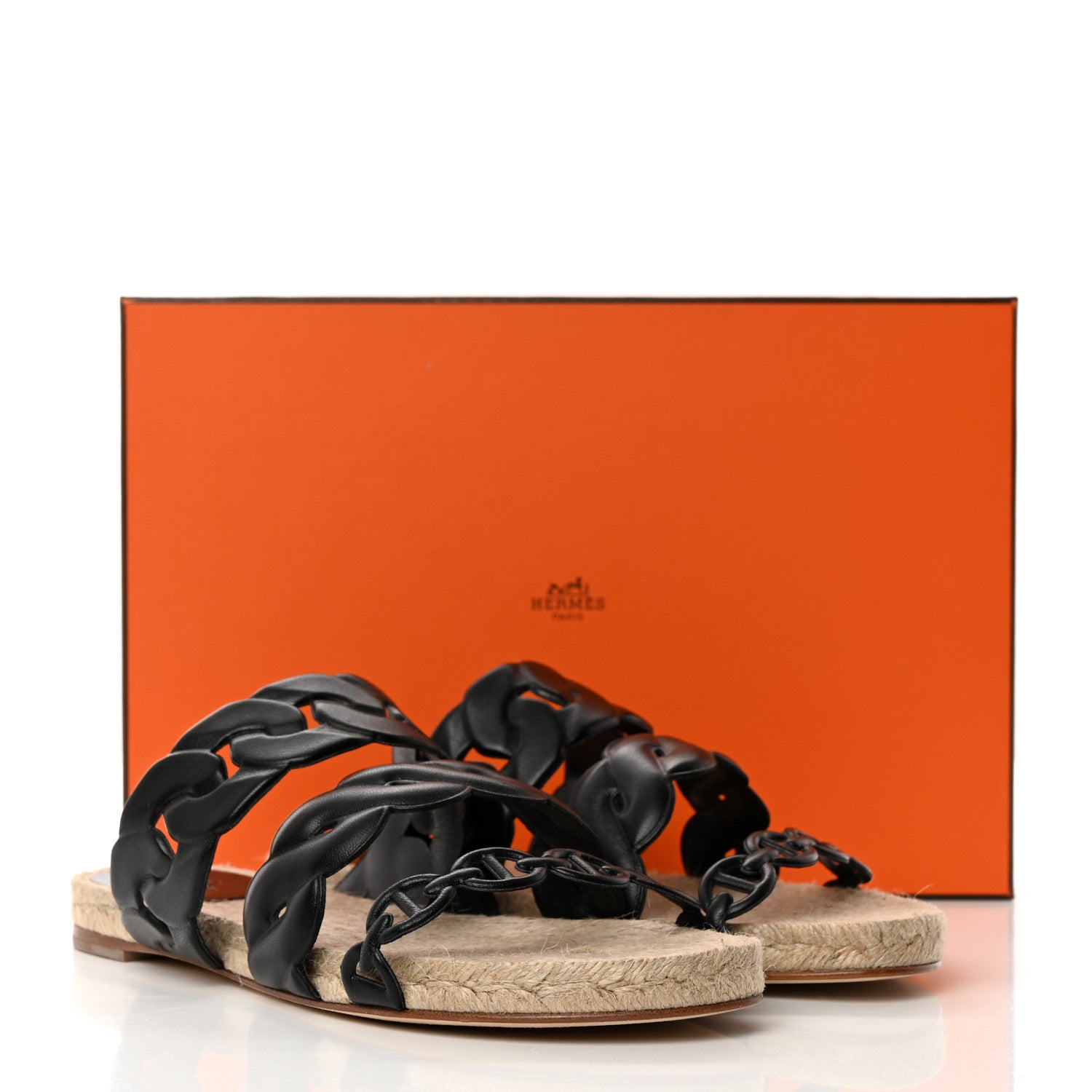 Hermes Nappa Gwen Espadrille Sandals 39 Black 9 of 9