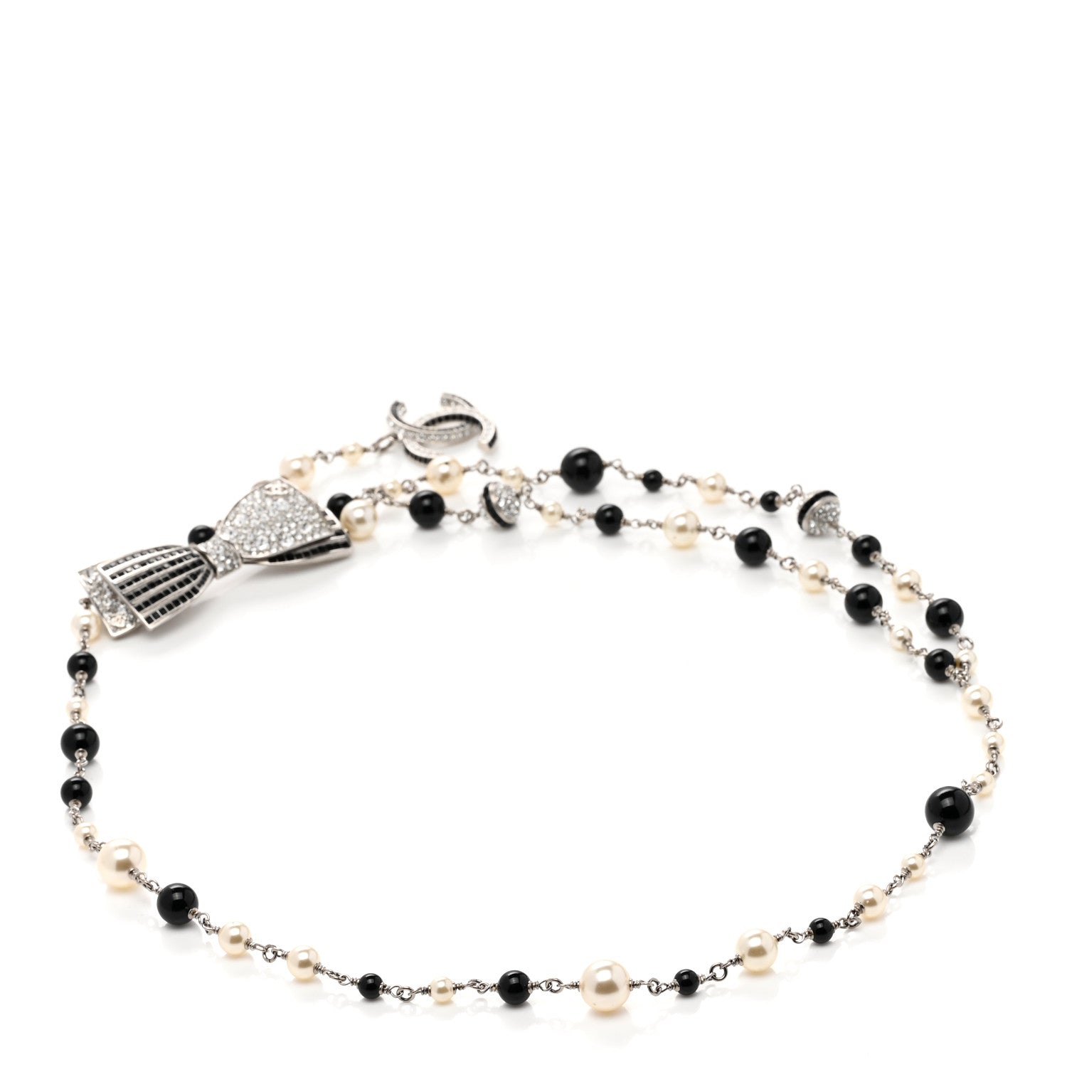 Chanel Crystal Beaded CC Bow Multi Strand Belt Black 2 of 6
