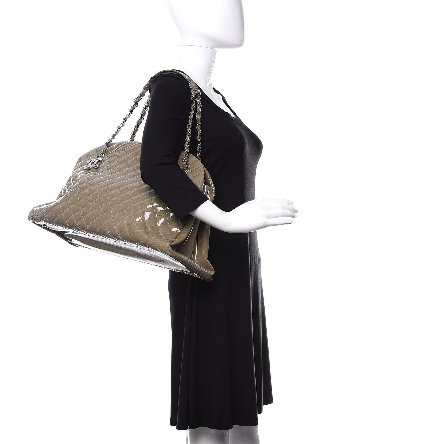 Patent Quilted Large Just Mademoiselle Bowling Bag Gris Fonce