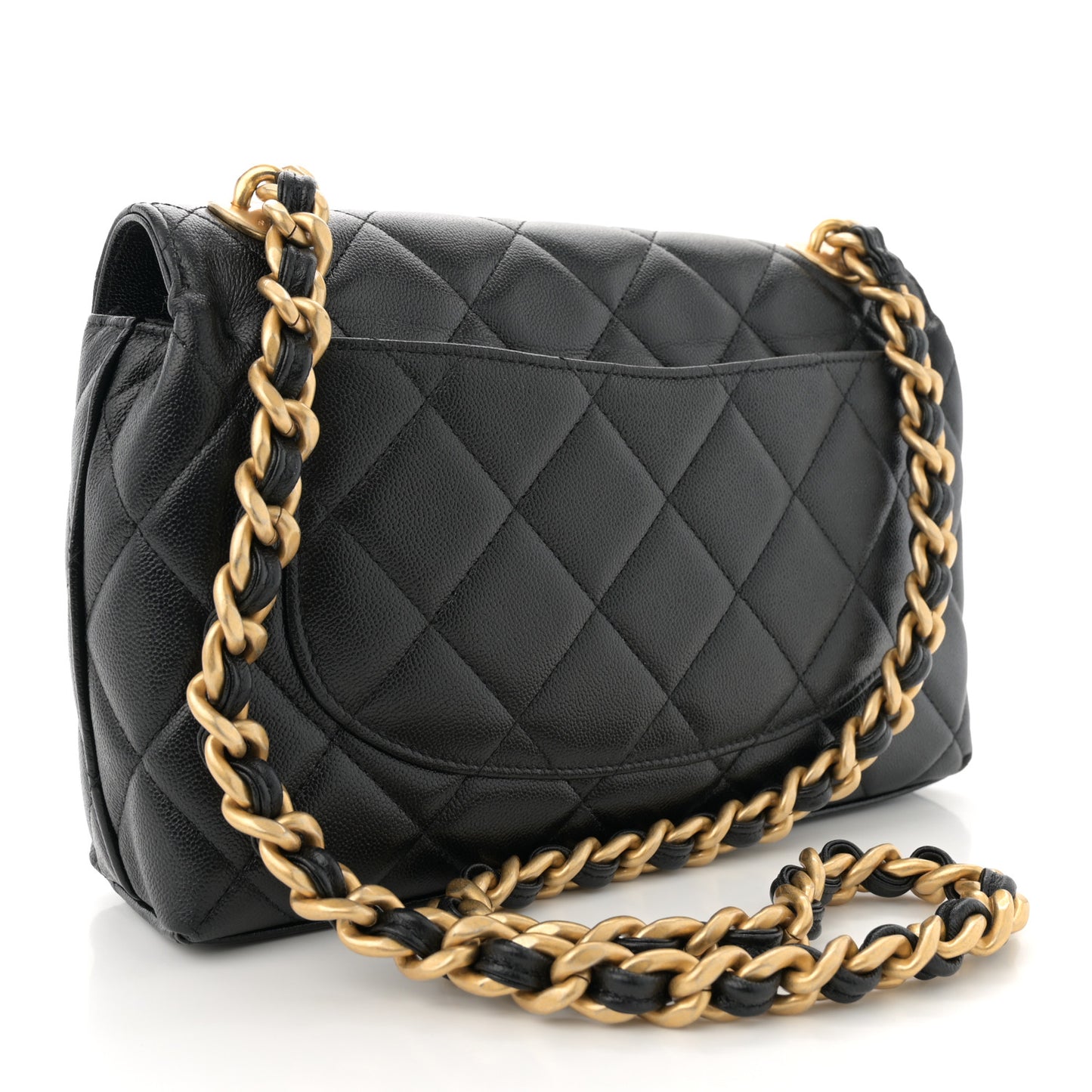 Shiny Caviar Quilted Small Flap Bag Black