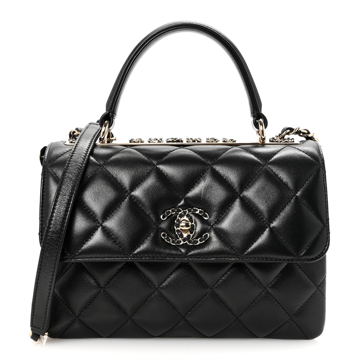 Lambskin Quilted Small Trendy CC Chain Dual Handle Flap Bag Black