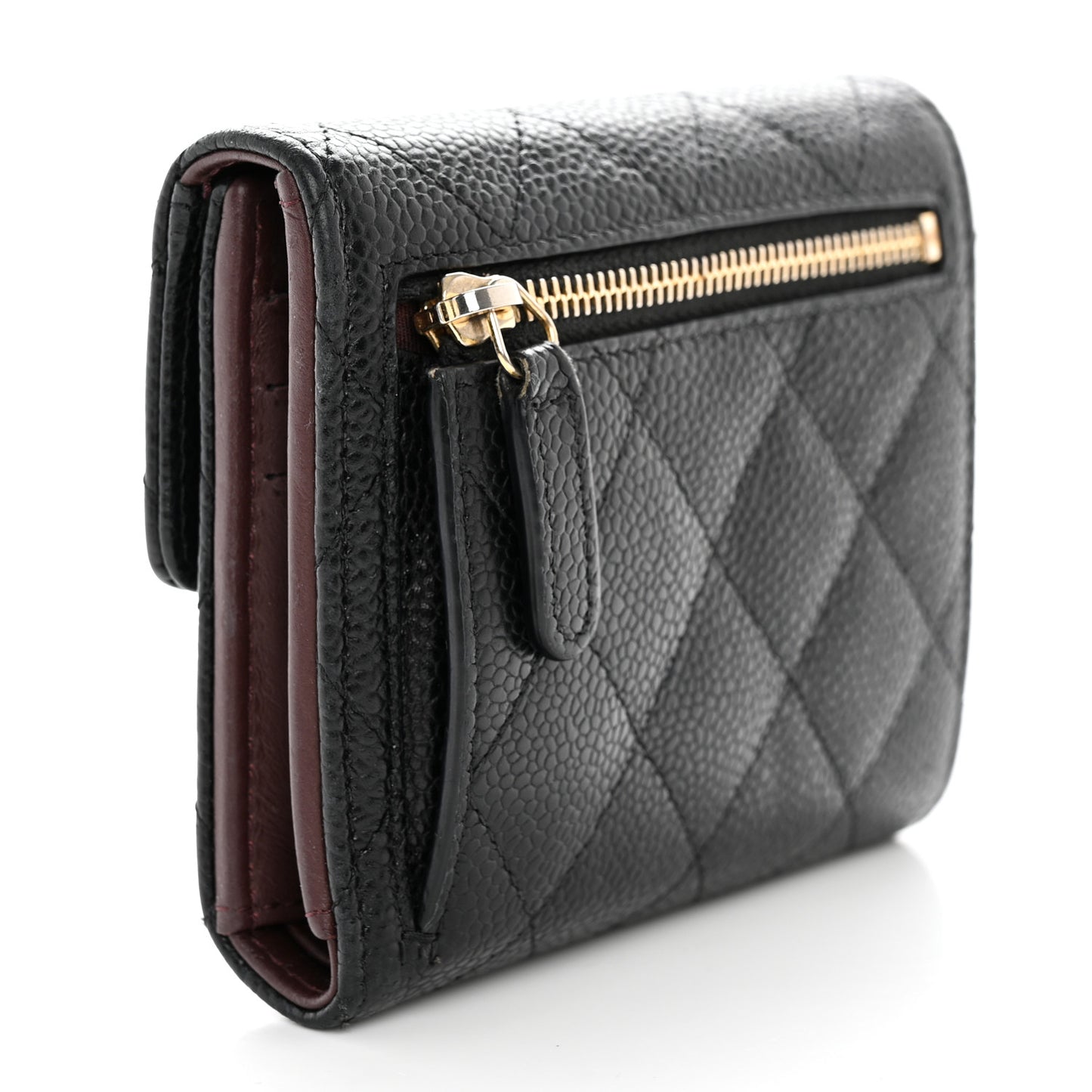 Caviar Quilted Compact Flap Wallet Black