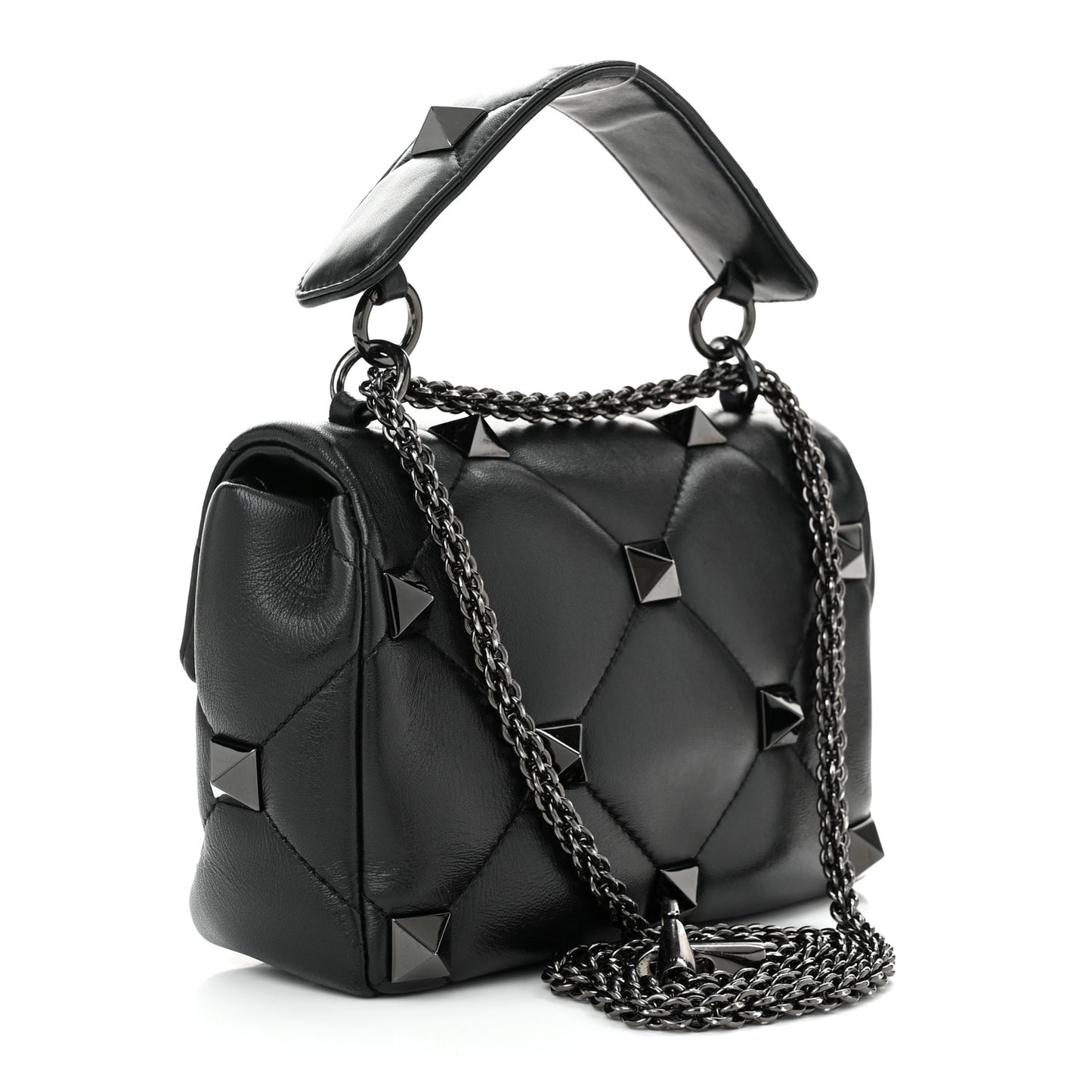 Nappa Monochrome Small Roman Stud Shoulder Bag Black