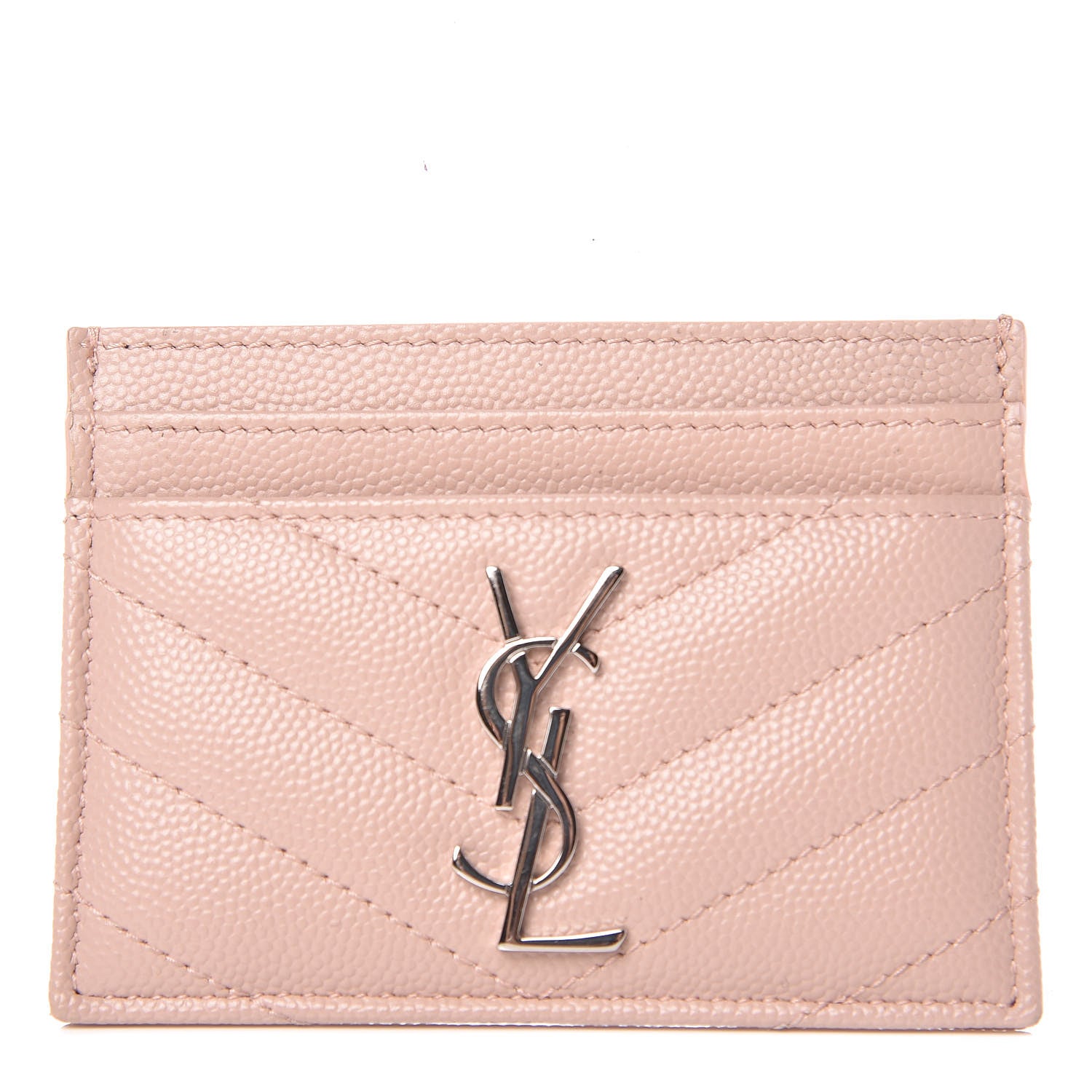 Saint Laurent Grain De Poudre Matelasse Chevron Monogram Credit Card Case Pale Pink 1 of 9