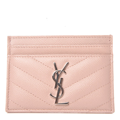 Saint Laurent Grain De Poudre Matelasse Chevron Monogram Credit Card Case Pale Pink 1 of 9