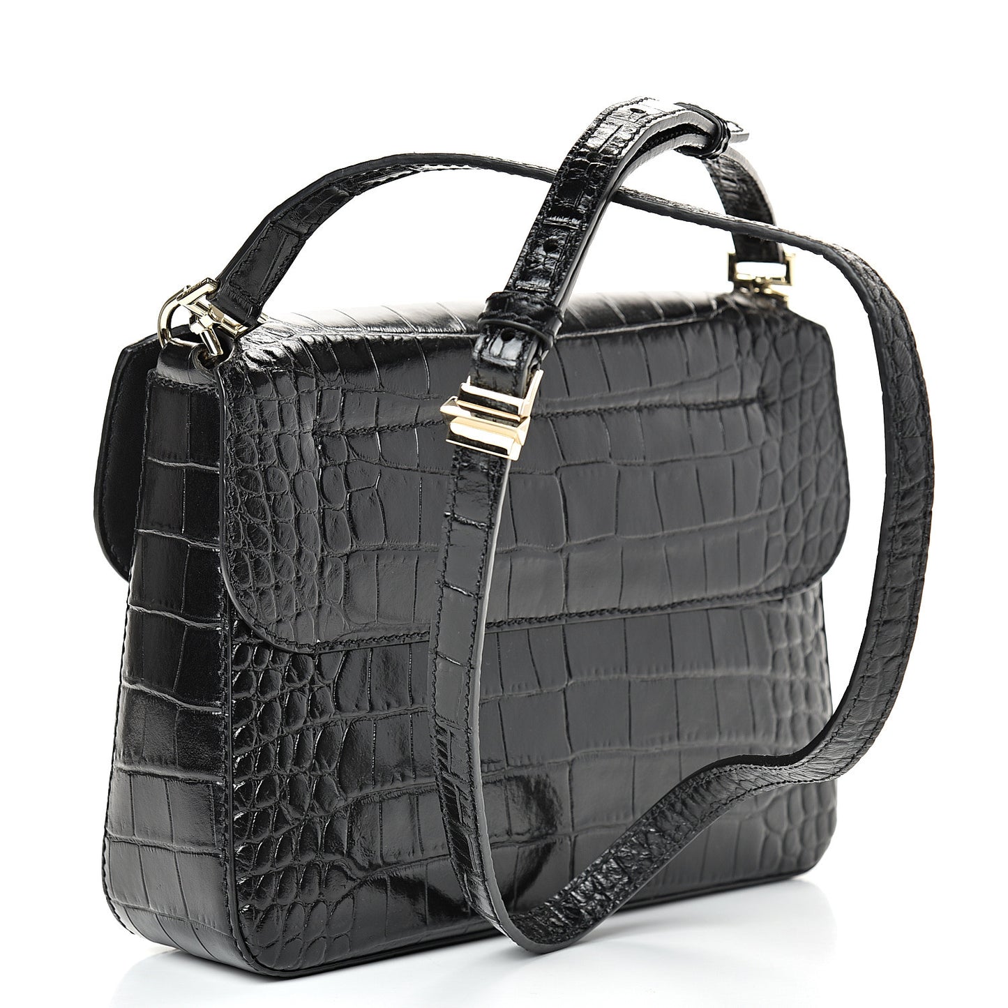 Calfskin Crocodile Embossed Small Nobile Shoulder Bag Black