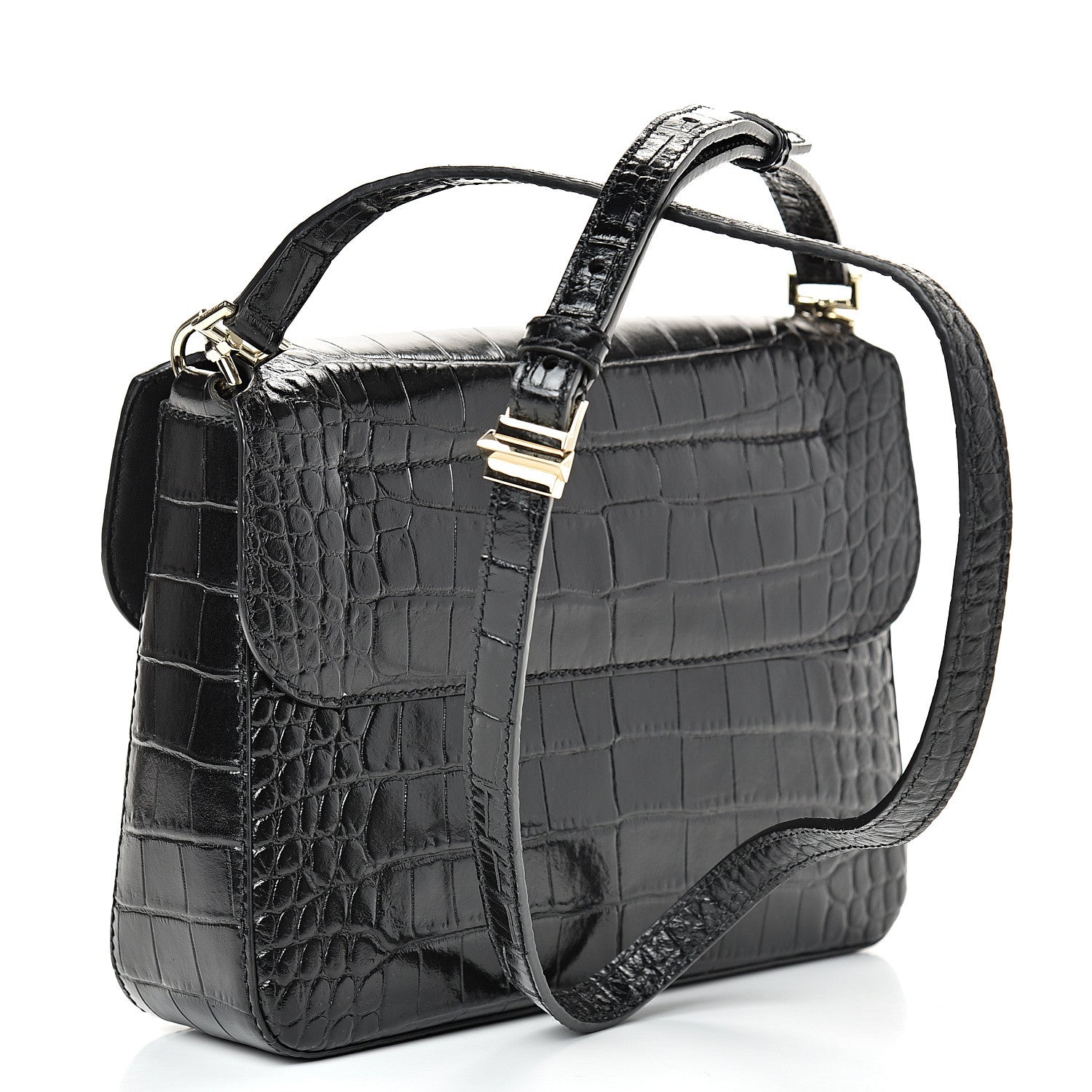 Givenchy Calfskin Crocodile Embossed Small Nobile Shoulder Bag Black 2 of 12