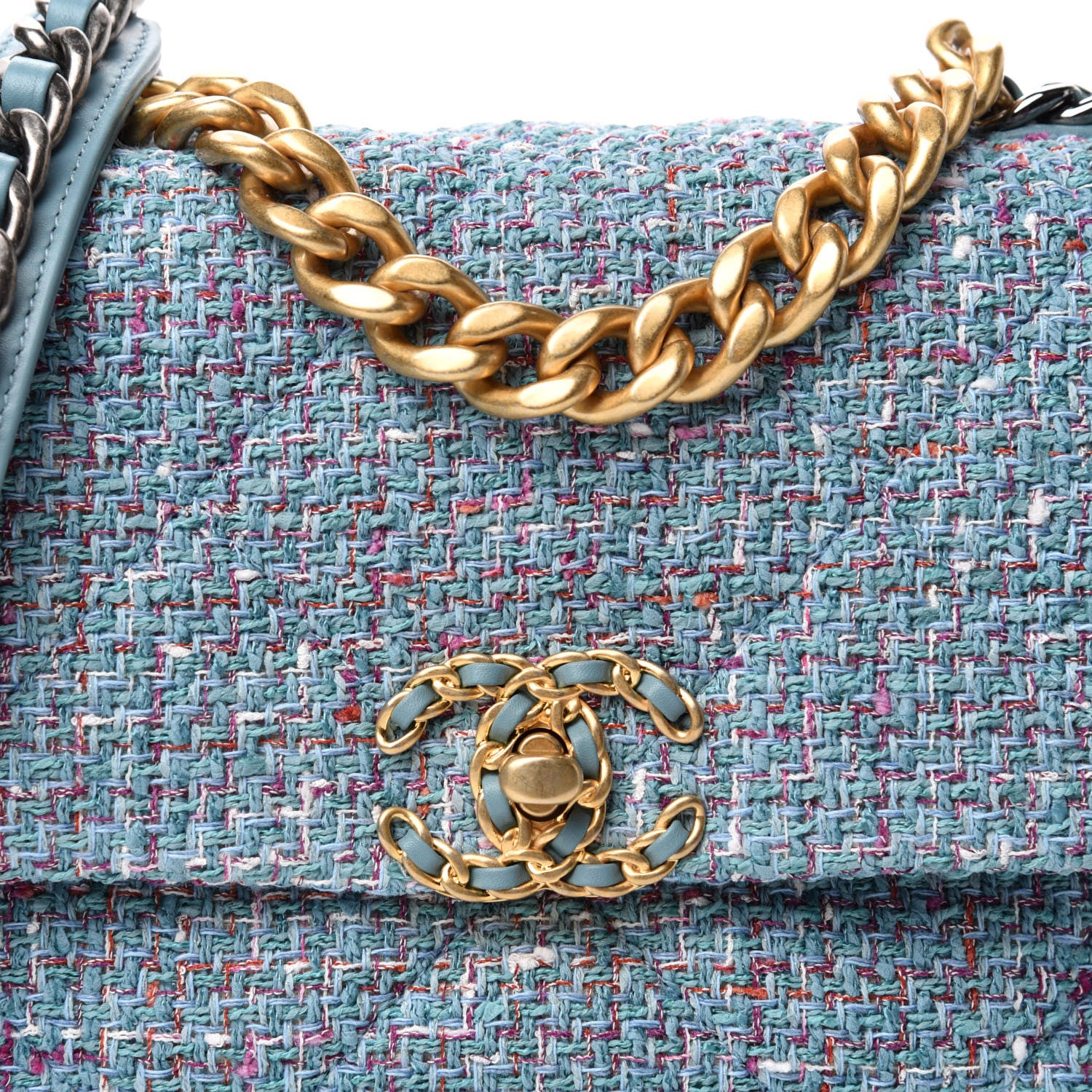 Chanel Tweed Quilted Medium 19 Flap Blue Multicolor 10 of 10