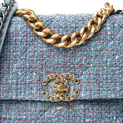 Chanel Tweed Quilted Medium 19 Flap Blue Multicolor 10 of 10