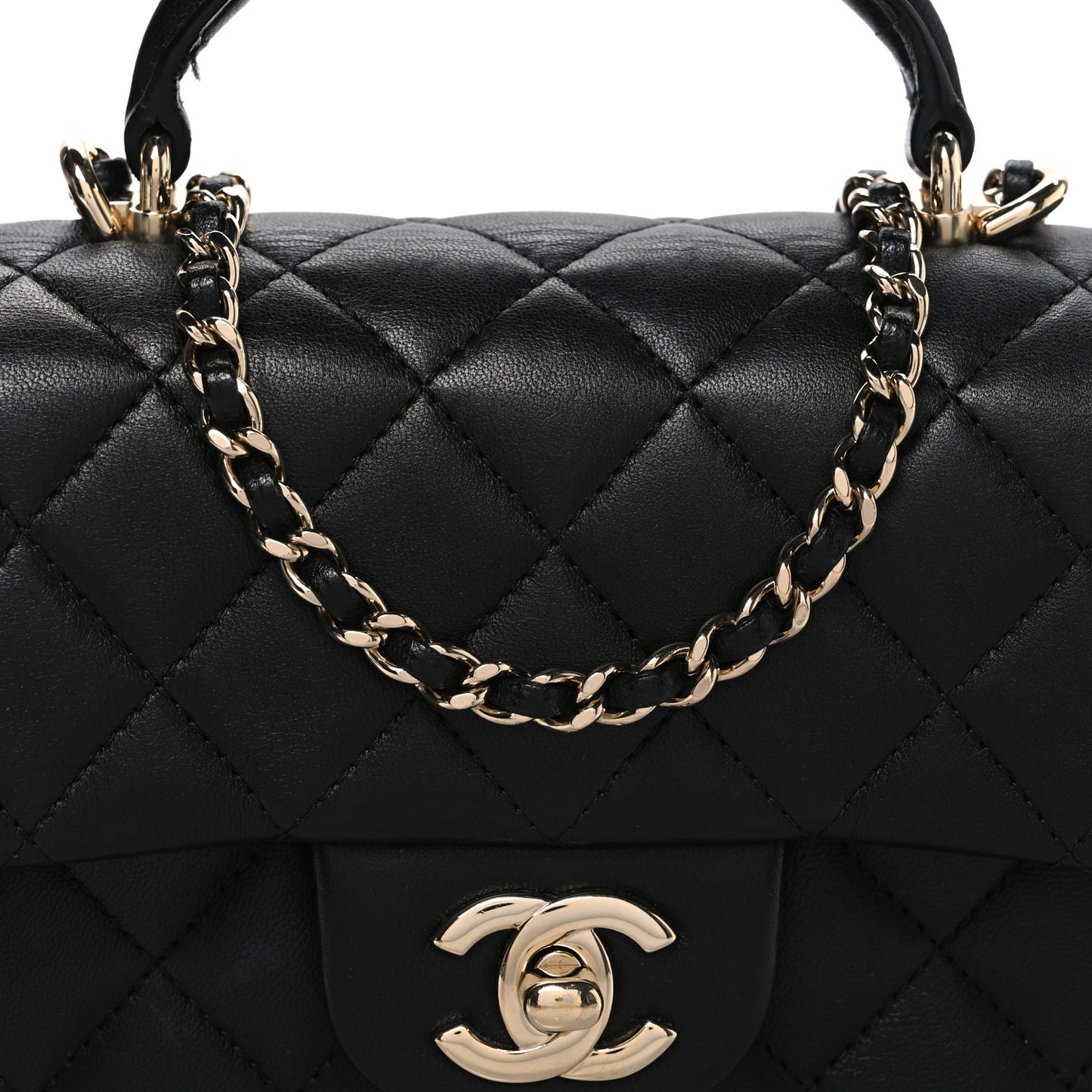 Lambskin Quilted Mini Top Handle Rectangular Flap Black