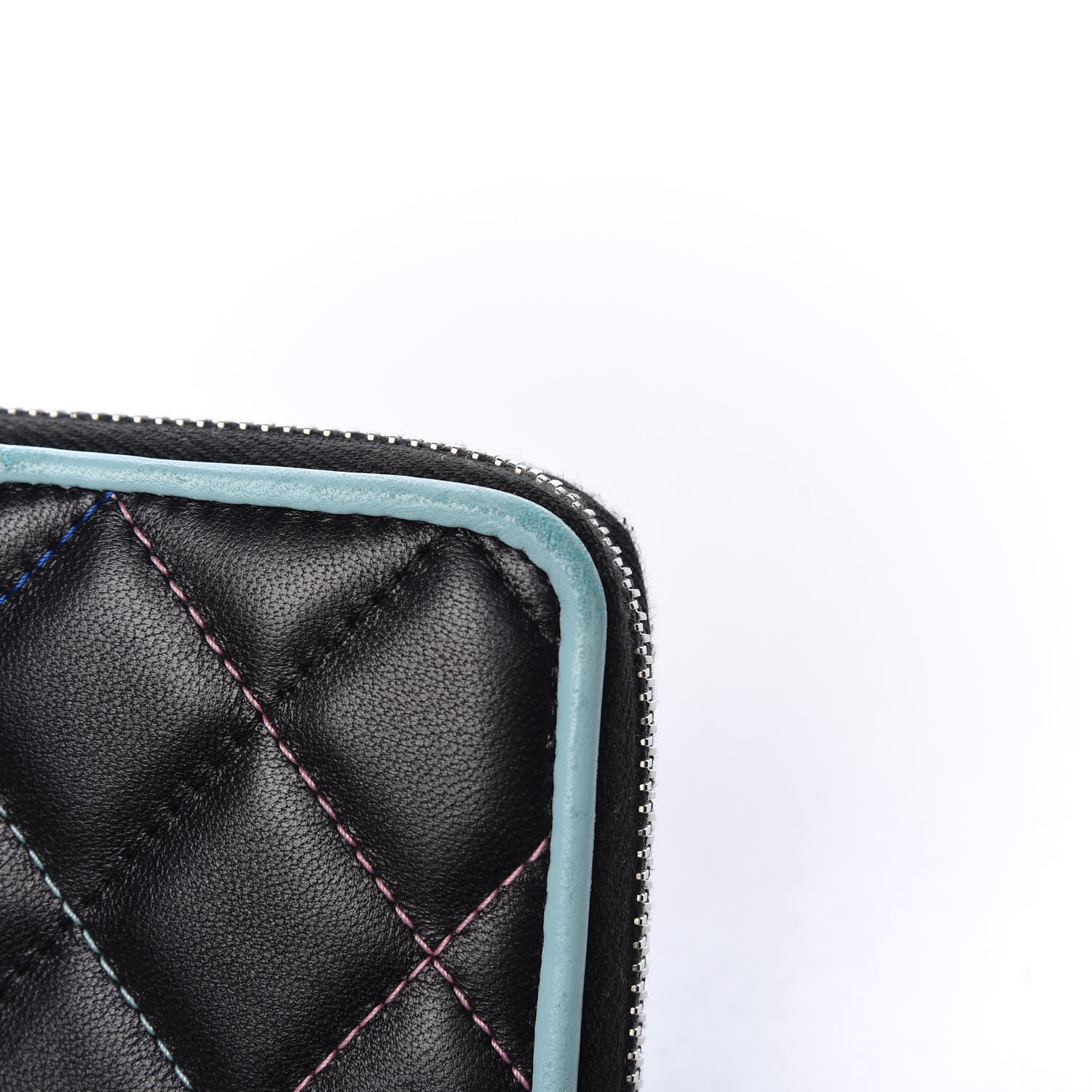 Chanel Lambskin Quilted Small Gusset Zip Around Wallet Black Pink Light Blue 11 of 15