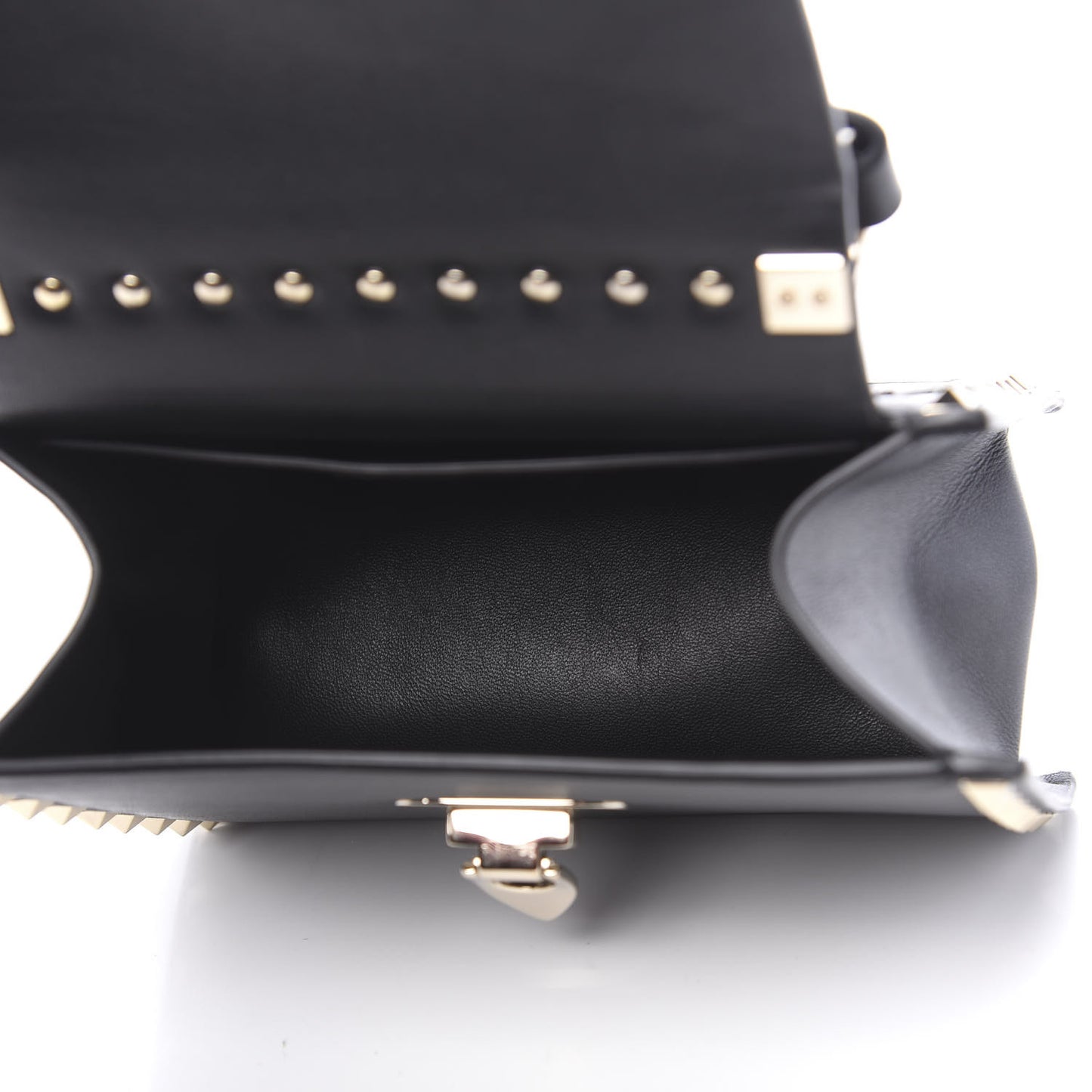 Vitello Rockstud Overlay Flap Top Handle Bag Black