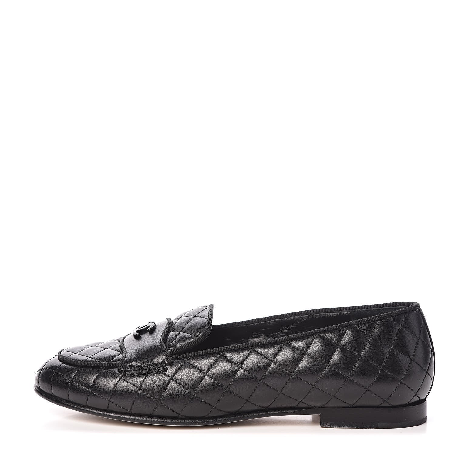 Chanel Lambskin Quilted CC Loafers 37.5 Black 1 of 15