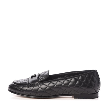 Chanel Lambskin Quilted CC Loafers 37.5 Black 1 of 15