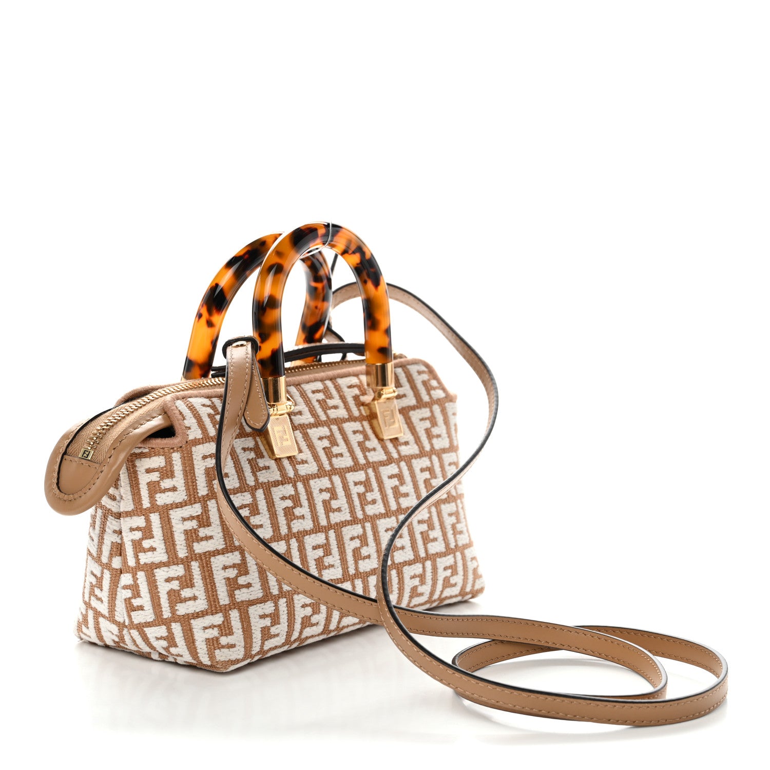 Fendi Raffia Chenille Vitello King Plexiglass Micro FF Mini By The Way Top Handle Boston Bag Naturale White 3 of 11