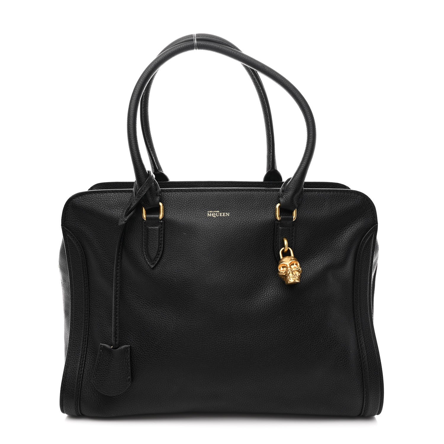 Alexander McQueen Pebbled Calfskin Large Skull Padlock Zip Around Tote Black 1 of 14