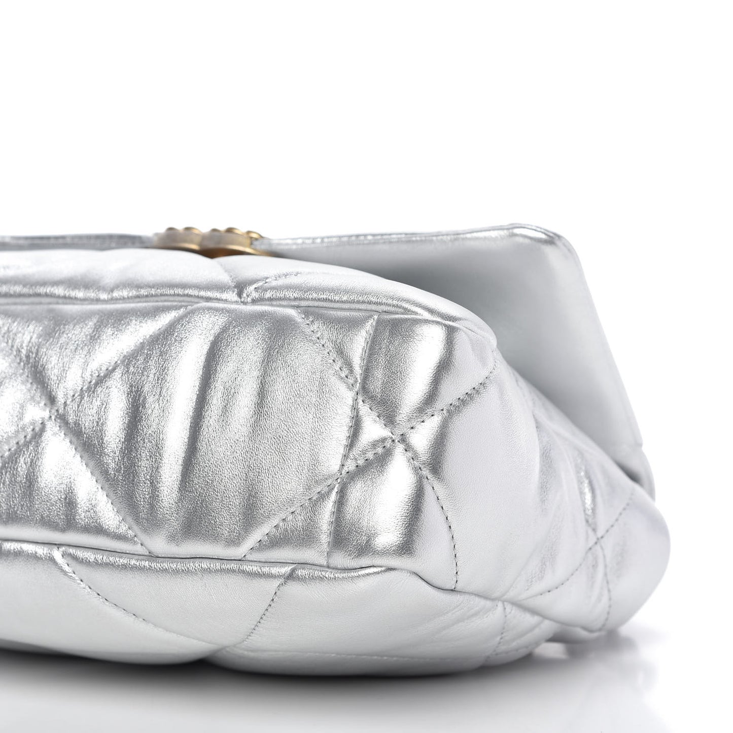Metallic Lambskin Quilted Medium Chanel 19 Flap Silver