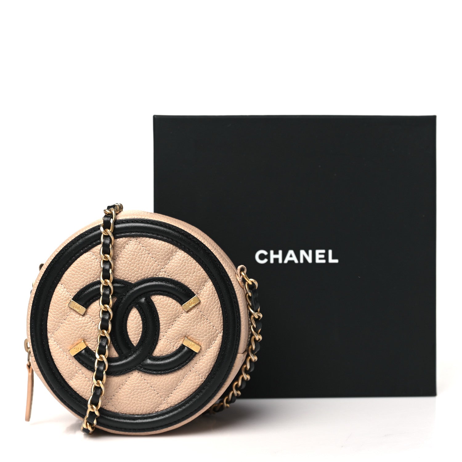 Chanel Caviar Quilted Round Filigree Crossbody Beige Black 11 of 11