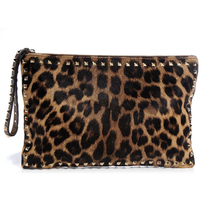 Valentino Garavani Calf Hair Leopard Print Rockstud Zip Wristlet Pouch Leopard 1 of 8