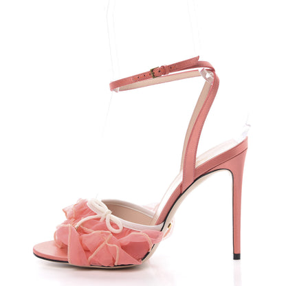 Gucci Tulle Ruffle High Heel Slingback Sandals 39 Peach White 1 of 7