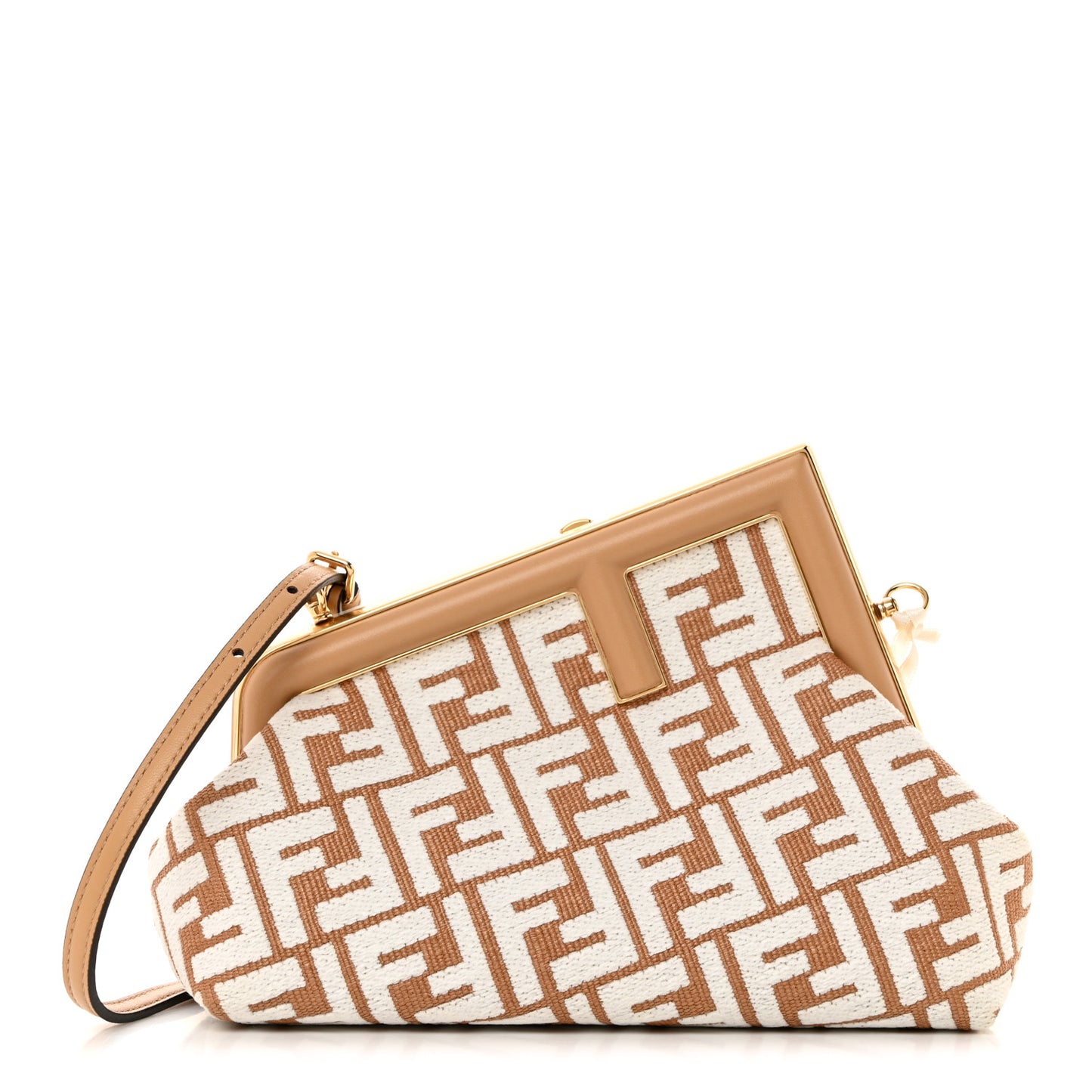 Raffia Chenille Shiny Nappa FF 1974 Small Fendi First Natural White Miele Scuro