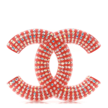 Chanel Resin Crystal CC Brooch Coral 1 of 4