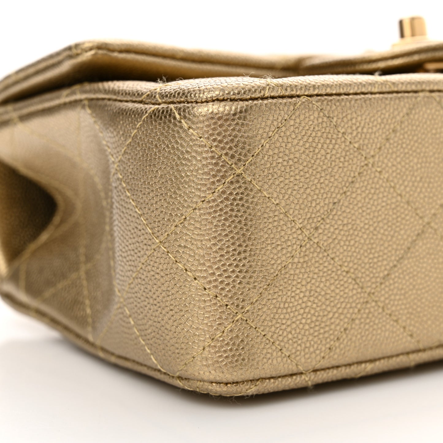 Metallic Caviar Quilted Mini Top Handle Rectangular Flap Gold