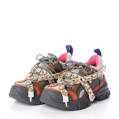 Gucci X SEGA Mesh Canvas Calfskin Removable Crystals Womens Flashtrek Sneakers 37.5 White Box Pink Ardesia Loess 3 of 7