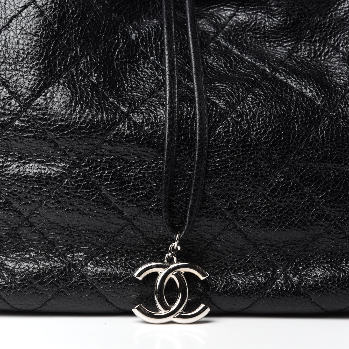 Glazed Calfskin On The Road Drawstring Tote Black