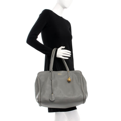 Alexander McQueen Pebbled Calfskin Large Skull Padlock Zip Around Tote Dark Grey 2 of 9