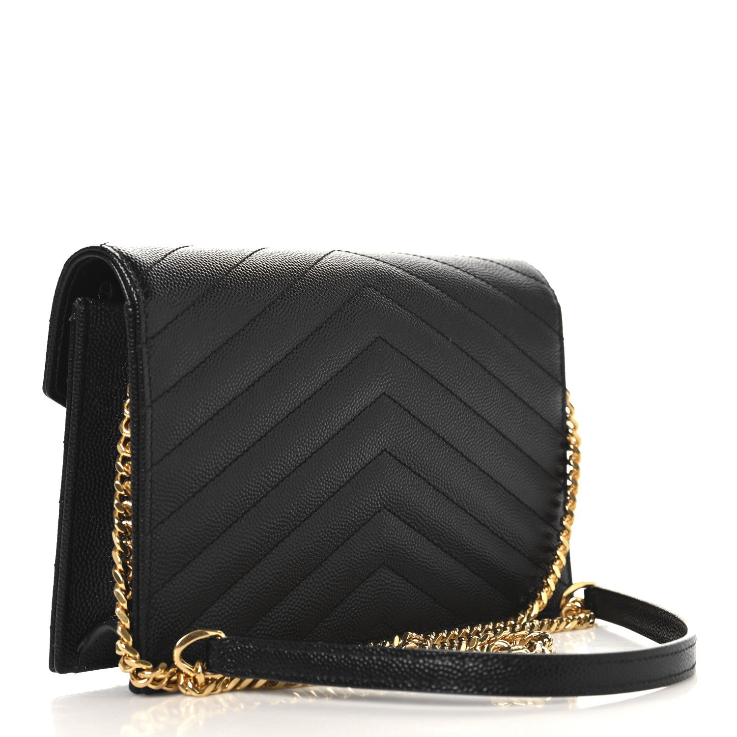 Saint Laurent Grain De Poudre Matelasse Chevron Monogram Envelope Chain Wallet Black 2 of 9