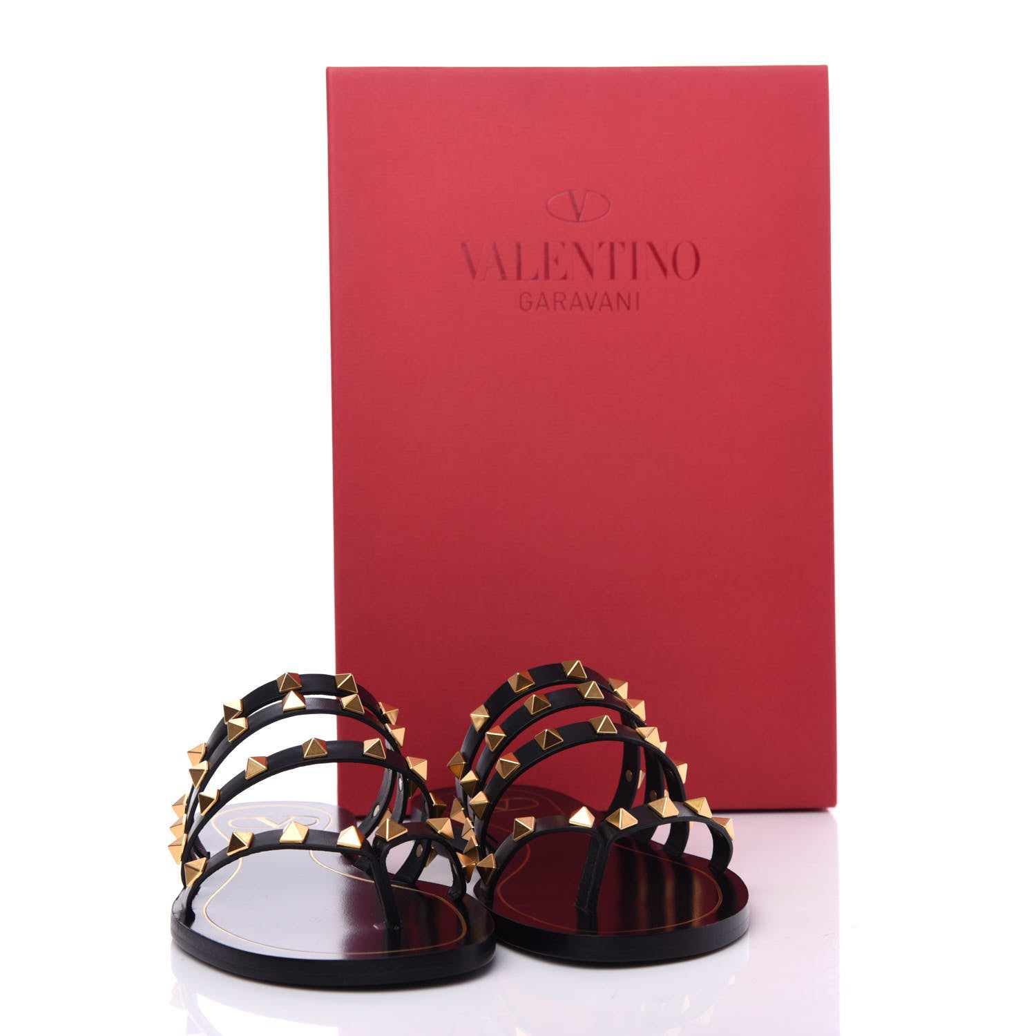 Valentino Garavani Calfskin Rockstud Flair Caged Flat Slide Sandals 36.5 Black 10 of 10