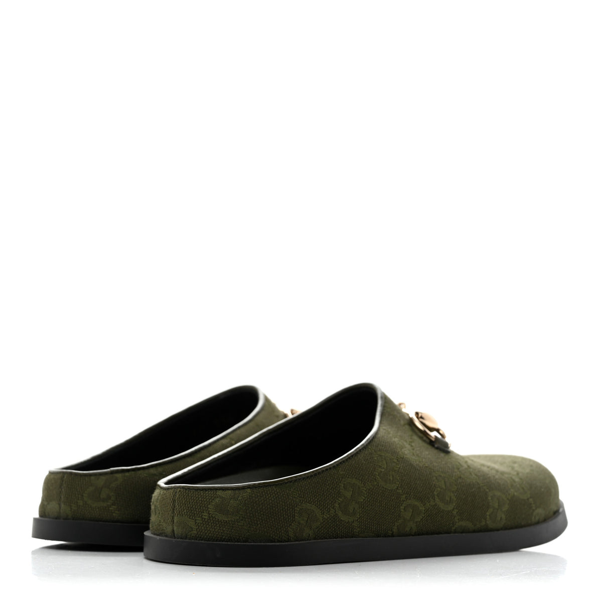 Gucci New Canvas Monogram GG Granada Kid Womens Horsebit Mules 35.5 Green 5 of 10