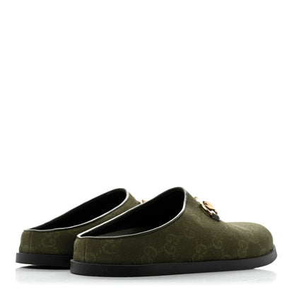 Gucci New Canvas Monogram GG Granada Kid Womens Horsebit Mules 35.5 Green 5 of 10