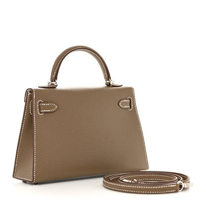 Hermes Chevre Mysore Verso Mini Kelly Sellier 20 Etoupe New White 3 of 10