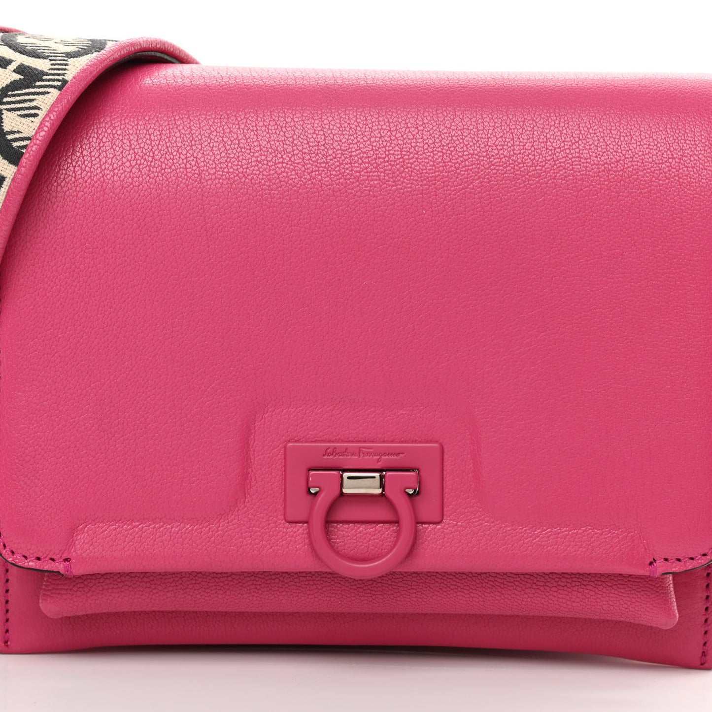 Goatskin Gancini Crossbody Bag Fuxia