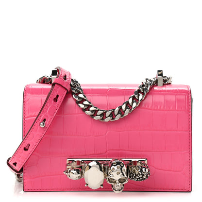 Alexander McQueen Shiny Crocodile Embossed Jeweled Satchel Peony Pink 1 of 11