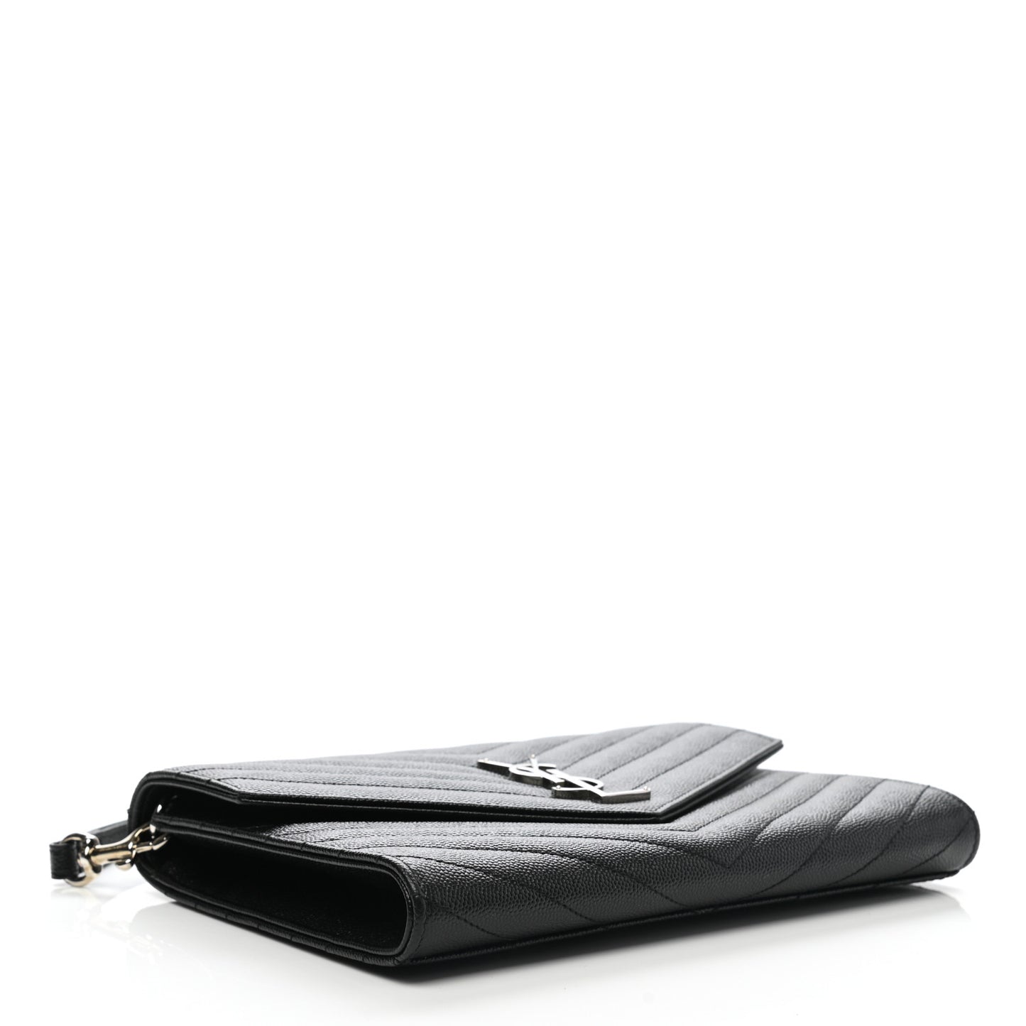 Grain De Poudre Matelasse Chevron Monogram Envelope Clutch Black