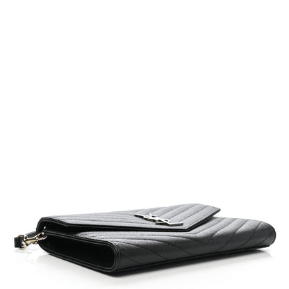 Saint Laurent Grain De Poudre Matelasse Chevron Monogram Envelope Clutch Black 4 of 10